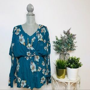 Free People Tucan Dreams Tunic Teal Floral Boho